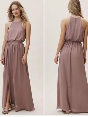 BHLDN Anthropologie Cayenne Bridesmaid Dress NWT Blouson Chiffon Slit Mauve Med‎